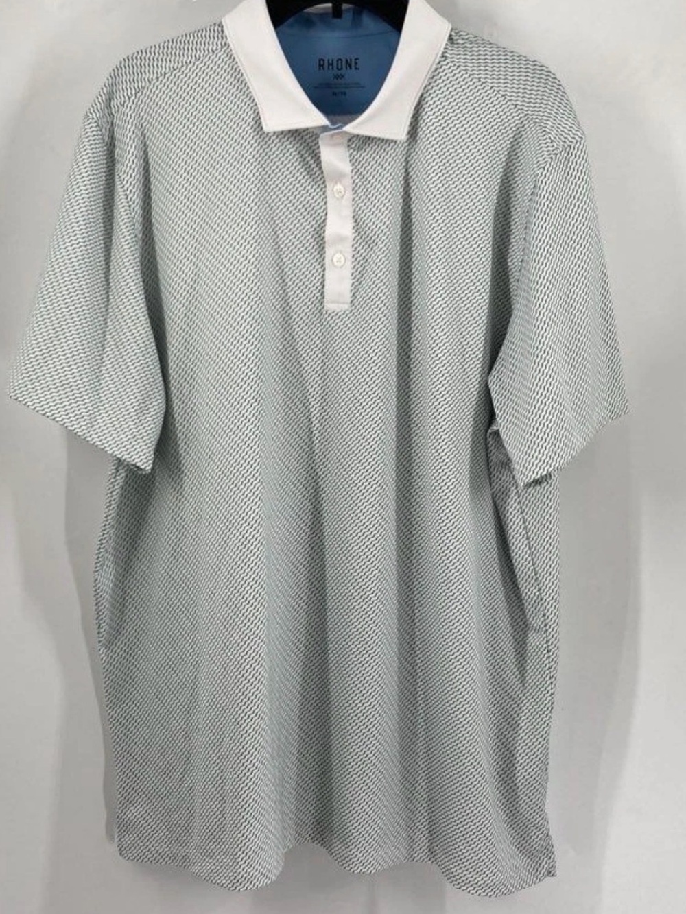 Rhone Men's White Collar Light Green Patterned Polo Shirt size XL